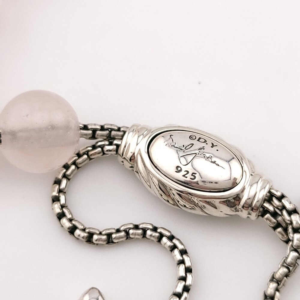 David Yurman Sterling Silver 8mm Rose Quartz Spiritual Bead Beaded Pull Bracelet - Picture 3 of 10